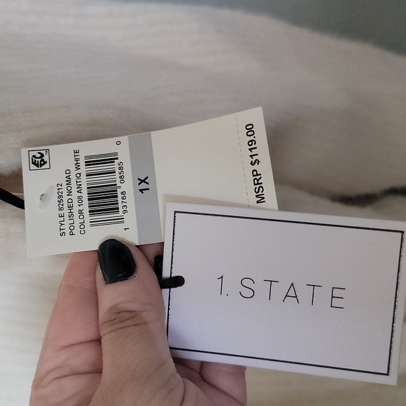 1.State Casual Downtown Girl white fuzzy eyelash zip sweater NWT 1X - Picture 4 of 7